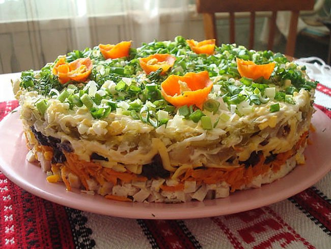 Салаты с курицей слоями рецепты с простые и вкусные